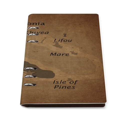 Puxufody Vintage Maps of New Caledonia Loose-Leaf Memo Book,6 Ring Planner Binder PU Leather Loose Leaf Notebook 90 Pages