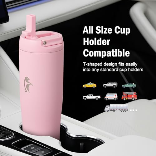 Image of Coolflask 40 oz Insulated Water Bottle Fits Cup Holder with Straw & Handle