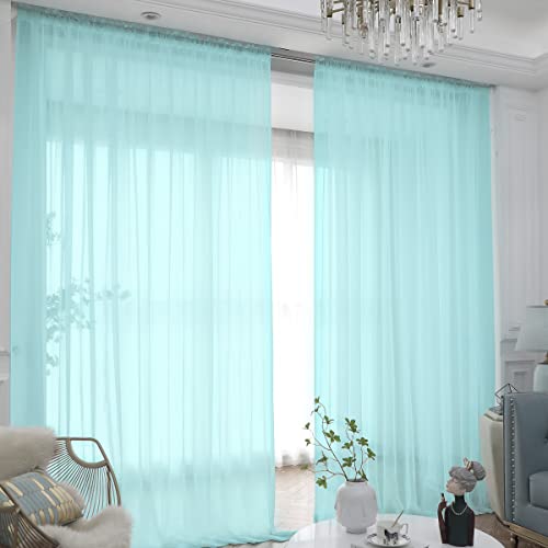 Image of Window Lake Blue Sheer Curtains 84 Inches Long 2 Panels Sheer Curtain Basic Rod Pocket Panel for Bedroom Children Living Room Yard Kitchen (Lake Blue, 52 inch W x 84 inch L | 2 pcs)