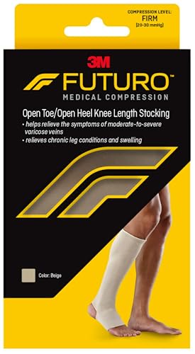 FUTURO Open Toe/Open Heel Knee Length Stocking, Firm Compression (20-30 mm/Hg), For Standing or Sitting All Day, Beige, Large, Unisex, 1 Stocking