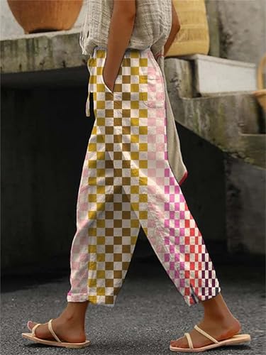 Women’s Floral Printed Straight Leg Pants Drawstring Elastic Waist Summer Casual Loose Lounge Pants with Pockets2