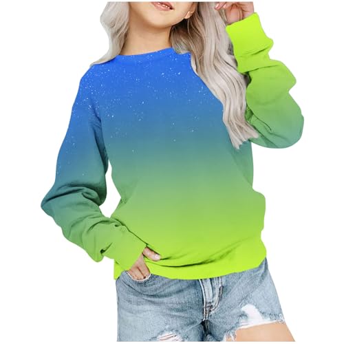 DDAPJ pyju Girls Sweatshirts Cute Round Neck Pullover Tie Dye Long Sleeve Sweatshirt Tops Gradient Casual Blouse 1-12 Years