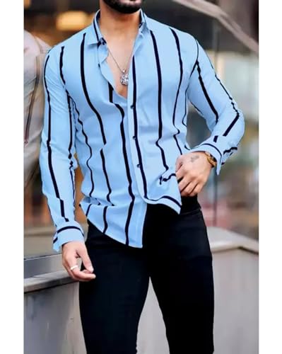 Image of OCTAVIAN Men Regular Fit Striped Curved Collar Casual Shirt