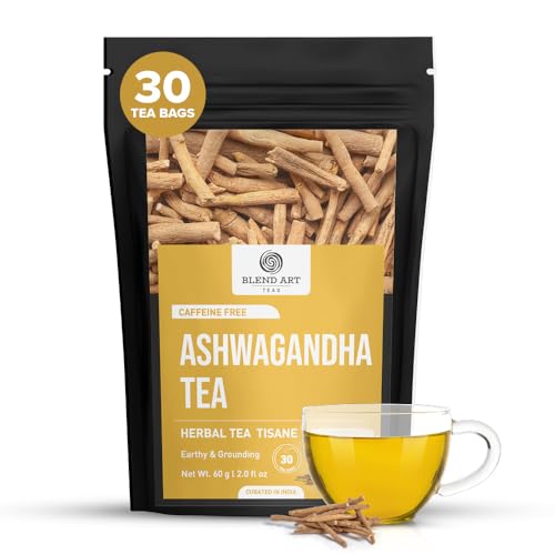 Image of Blendart Teas - Ashwagandha Root TeaBags - 30 Count - Pyramid Tea Bag | Helps in Relive Stress | Promote Cleansing & Wellness | Organic Herbal Tea Ashwagandha | Ayurvedic Tea Bags | Made from Leaves Powder & Cut Form | Natural Herbal Tea | Loose Tea Taste | For Women & Men Daily Use - 30 Tea Bags