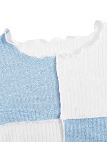 Milumia Girl's Rib Knit Color Block Crop Tee Short Sleeve Lettuce Trim Crewneck Tshirt3