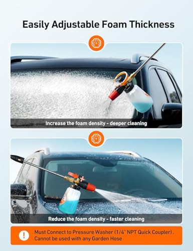 Image of AstroAI Foam Cannon, Heavy Duty Car Foam Sprayer Attachments, Wide Neck Adjustable Snow Foam Lance and Thick Foam for Pressure Washer Car Wash, 1 /4 inch Quick Connector, 1L Bottle & 5 Nozzle Tips