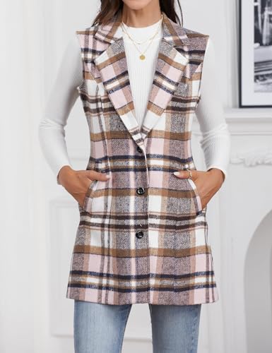 Image of IDEALSANXUN Plaid Vest for Women Fall Winter Sleeveless Blazer Jackets