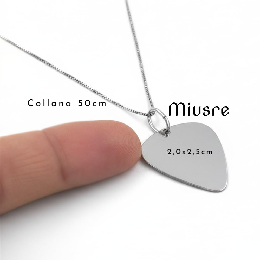 Collana con Ciondolo Plettro Chitarra in Argento Sterling 925 Incisione Personalizzata Inclusa