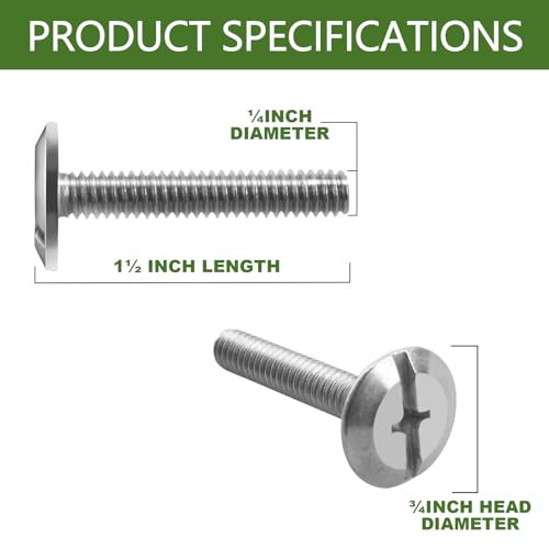 Image of Combo Sidewalk Bolts, 304 Stainless Steel, Hurricane Hardware, 1 /4 inch X 1-1 /2 inch, Rust-Resistant Durable Truss Head Shutter Screws for Hurricane Shutters Panel Machinery, 100-Pack