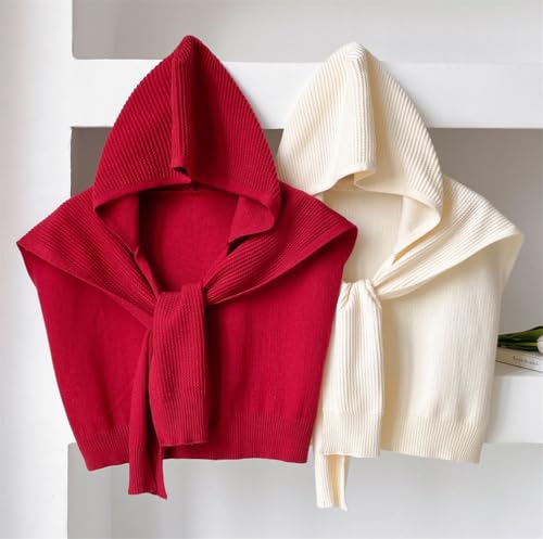 Women's Casual Knitted Shawl Wraps Hooded Knotted Scarf Detachable Fake Collar Stoles Travel Cape Shoulder Tops2