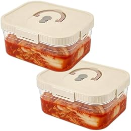 2 Pack Kimchi Sauerkraut Fermenting Container with Airtight Lids 0.74Gal/2.8L Kimchi Fermentation Jar for Refrigerator Sauerkraut Storage Box Organizer for Pickles Food Vegetables
