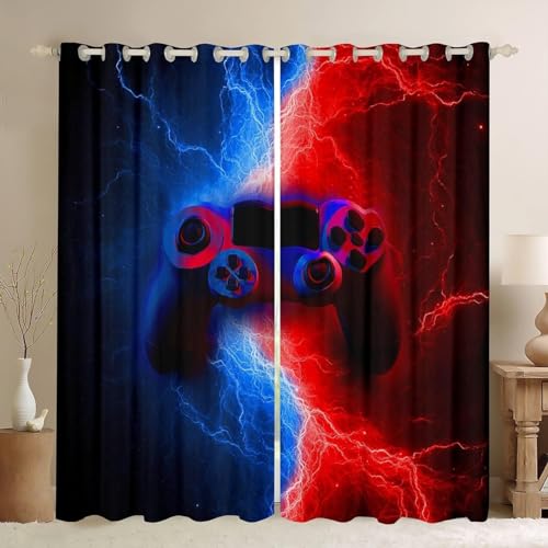 Homewish Kids Teen Boys Gamer Gaming Curtains for Bedroom Lightnings Gamepad Window Curtain Modern Video Games Blackout Curtains for Living Room Curtains & Drapes Home Decor (2 Panels) 46" Wx54 L