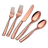 Hammered Silverware Set for 8,Ollex 40-Piece Rose Gold Flatware Cutlery Set with Stainless Steel Spoon Knives Forks Tableware Set, Mirror Finished&Dishwasher Safe