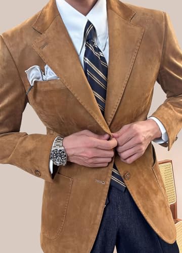 Mens Suede Blazer Classic Suit Jacket 2 Buttons Suede Faux Leather Sport Blazer Coat2