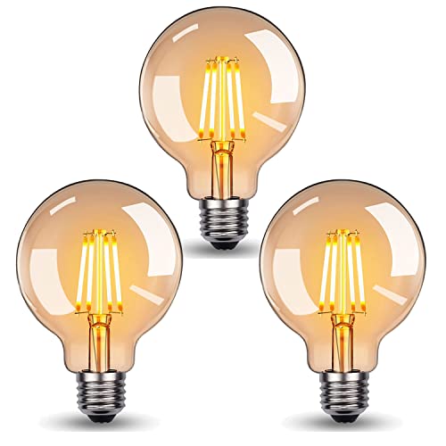 NUODIFAN Edison LED Vintage glühbirne, 3 Stück Warmweiss E27 Retro LED Glühbirnen, Lampen mit Bernstein-Glas, 4W ersetzt 40W, 2700K, 470LM, nicht dimmbar