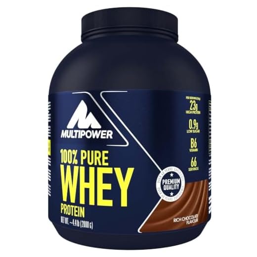 Multipower 100% Pure Whey Protein – wasserlösliches Proteinpulver mit Schokoladen Geschmack aus Wheykonzentrat und -Isolat – 21 g Protein und Vitamin B6 – 2 kg