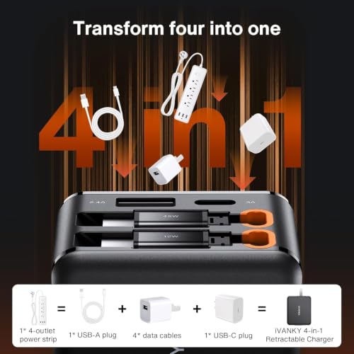 iVANKY 4-in-1 45W GaN Retractable Wall Charger w/ Dual Built-In USB-C Cables & 4-Port Charging - image 3