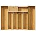 YOUDENOVA Organizador de cubiertos para cajones de bambú, bandeja de cubiertos extensible, cajón de tamaño ajustable con 5 a 7 compartimentos y soporte para cuchillos extraíble, 35 x (31-50) x 5 cm