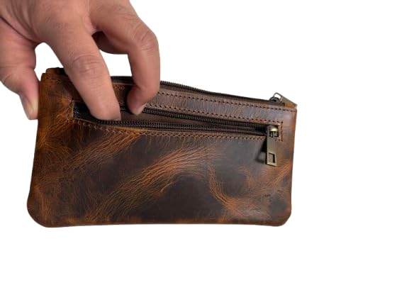 Image of Vintage Leather Pencil Case Pouch, Pen Pouch for Work & University, for Men,Women /Leather Pencil Cases for Adults Perfect for Office /Tool Pouch Zipper Bag, Small Tool Bag 8 inchX4 inch