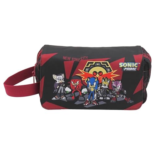 Sonic- Neceser, Bolsa de Aseo, Portatodo, Doble Cremallera, Color Rojo, Producto Oficial (CyP Brands)