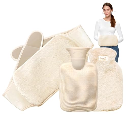 MUNTE 1000 ml Bolsa de Agua Caliente, 130 cm Cinturón de Bolsa Agua Caliente, Hot Water Bottle con Cinturón y Funda de Felpa, Apto para Espalda, Abdomen y Cuello