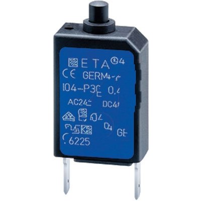 E-T-A Circuit Protection and Control 104-Pr-2A, Circuit Breaker; Therm; Push; Cur-Rtg 2A; Pcb; 1 Pole; Vol-Rtg 240/48Vac/Vdc