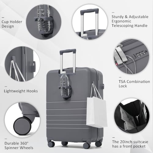 Image of 20 Inch Checked Suitcase with TSA Lock Travel Duffel Bag Wet-Dry Toiletry Bag, Grey Front-Opening