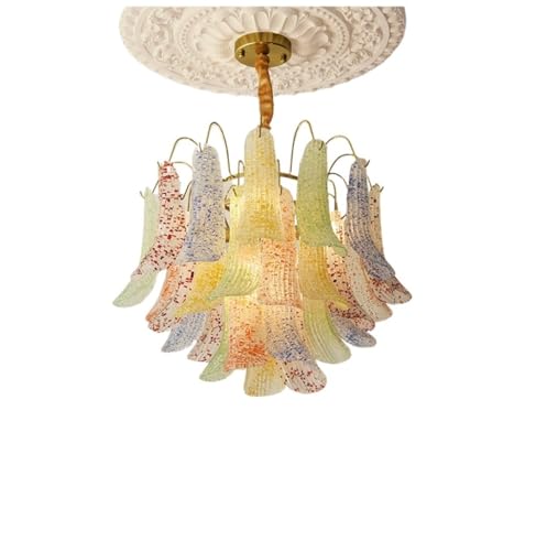 Ceiling Chandelier, �J���t���ȃK���X�̉Ԃт�̃��}���`�b�N�Ȍ|�p�I�ȓV��V�����f���A�R�e�[�W�z�[��LED�Ɩ����r���O���[���̑����̂��߂݂̒艺�������v(Changeable Light,Colorful 60cm)