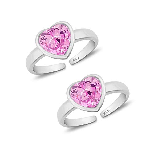 styleejewel Sterling Silver Toe Rings For Women | Toe Rings Silver Pure | 925 Sterling Silver Toe Ring | Toe Rings For Women Silver Pure | Bichiya For Women Stylish | Bichiya Set For Women Chandi | Heart Shaped | 2 Pink CZ Stone (6 MM) | 3.64 Grams-picture-39