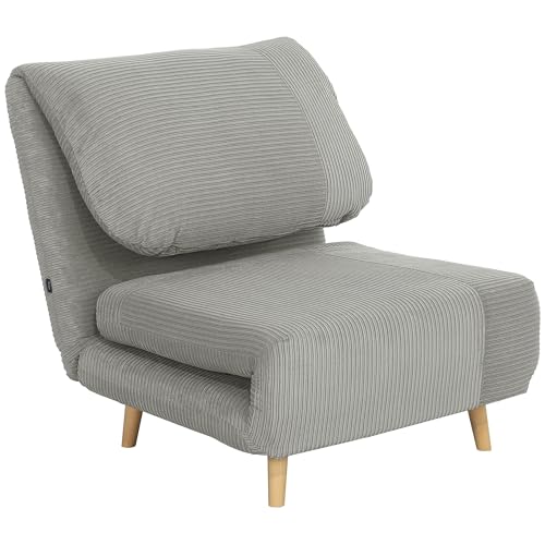 HOMCOM 2 in 1 Schlafsessel Klappbar Schlafsofa mit Bettfunktion Verstellbarer R&uuml;ckenlehne, G&auml;stebett bis 200kg Relaxsessel in Cordoptik Klappsessel f&uuml;r Wohnzimmer Schlafzimmer 82 x 87 x 89 cm Grau