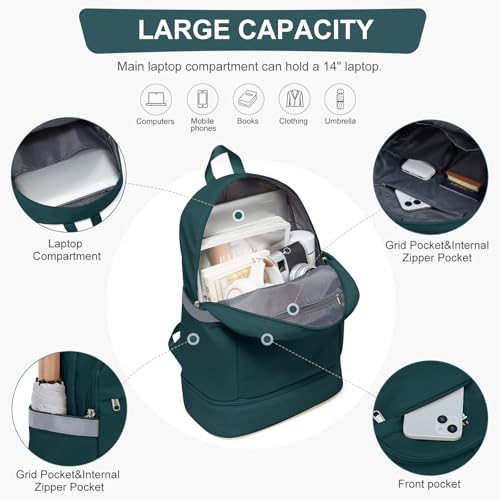 Image of coofay Gym Backpack for Women Men, Sports Backpack with Shoe Compartment | Large Gym Bag with Wet Pocket, Cheer Bag, Lightweight Travel Backpack for Dance, Volleyball, Water-Resistant, Peacock Blue