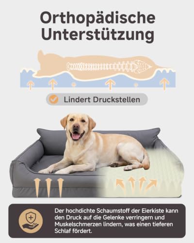 Wasserdicht Orthopädisches Hundebett,Kunstleder Hundekorb,91x68 cm,Grau – Ansicht 4