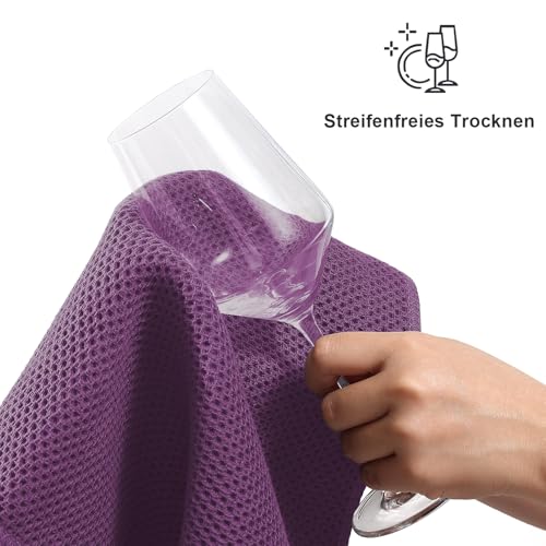 Moosfor Geschirrtücher 100% Baumwolle, 6er Set 30 x 30 cm, Weiche Geschirrhandtücher Küchenhandtücher Saugfähig Küchentücher Dicke Premium Geschirrtuch Spüllappen Putzlappen, Lila