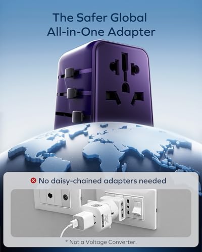 Image of MOMAX Universal Plug Adapter 70W GaN, Travel Adapter for Vision Pro USB 2A 2C, Adapter for International France to USA Canada UK Australia China Japan