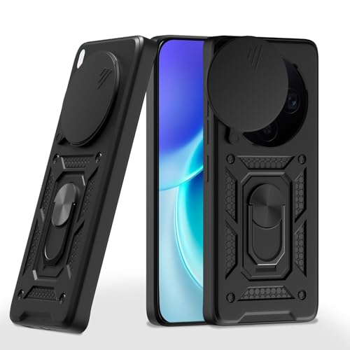 Image of Pikkme Back Cover for Vivo X300 5G | 360 Protection Case | Sliding Camera Shield Cover & Ring Holder Stand D10 Tough Armor Bumper Case (Black)