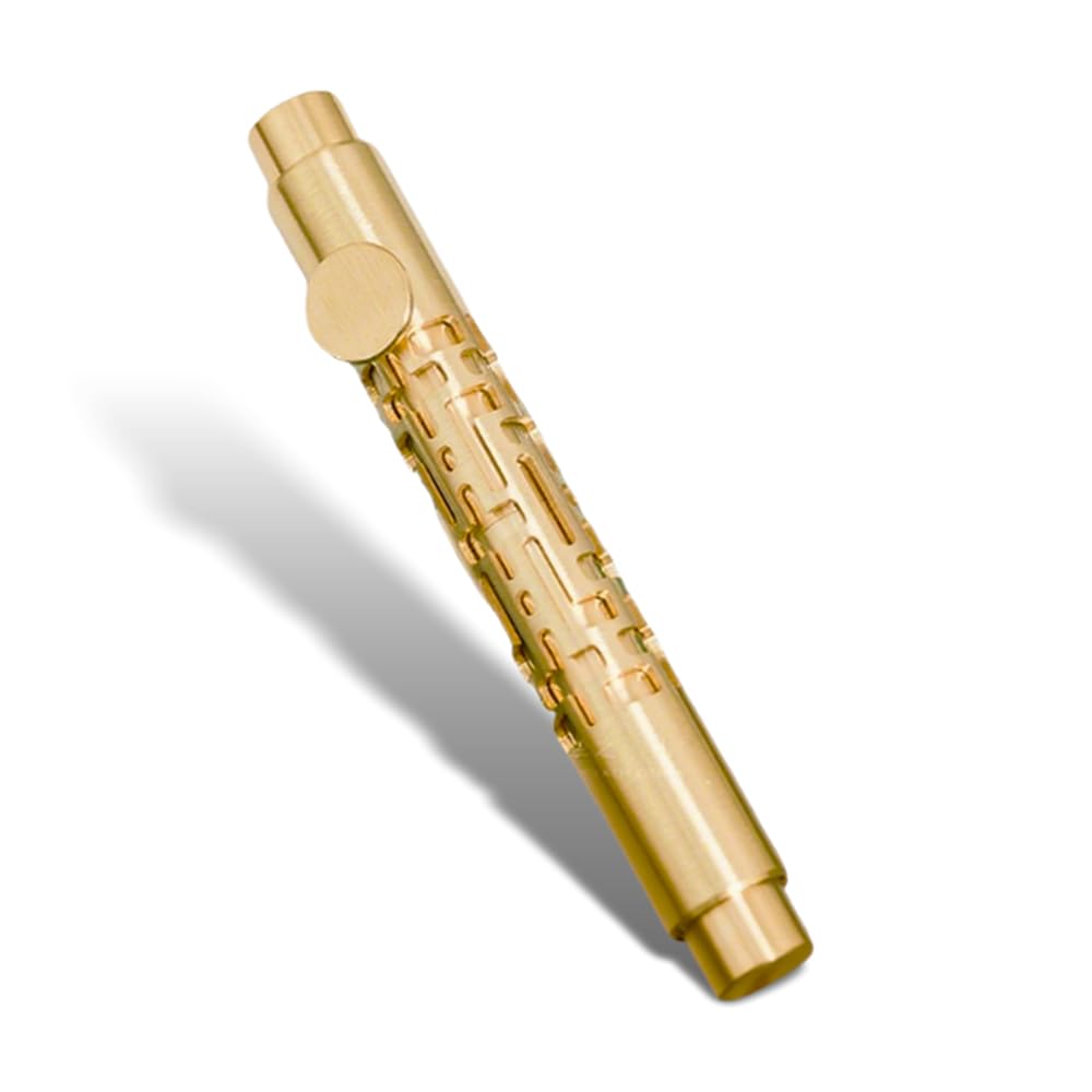 Origin-Joy Mini EDC Brass Pocket Pen, Small Short & Compact Fancy Vintage Ballpoint Pen for Travel, Unique Cool Luxury Elegant Signature Gift Pen with 4 Refills (Gold Aesthetic, Openwork Style)