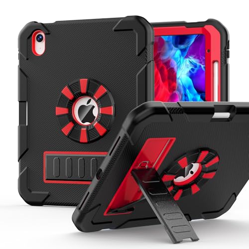 BLOSOMEET for iPad A16 Case 11th Generation 11 2025 & 10th Generation 10.9 2022 Shockproof Rugged Cover with Pencil Holder & Stand for iPad 11/10th Gen Hard iPad 11 inch Case for Kids Black-Red