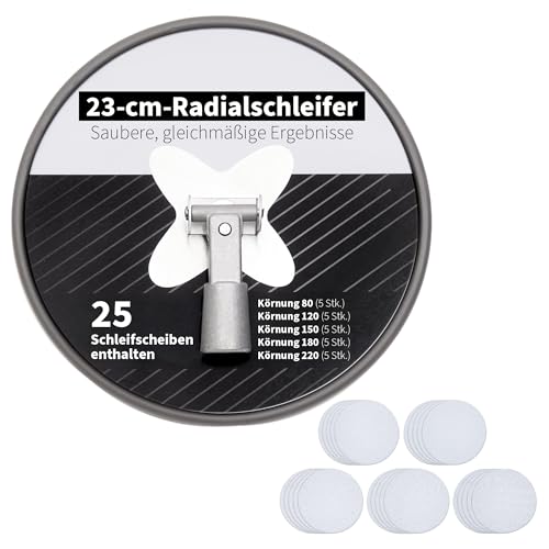 Precision Defined Schleifteller 23 cm Radialschleifer, Schleifscheiben Mit Klett 80–220 Körnung, Schleifpapier Für Exzenterschleifer, Wand- Und Trockenbauschliff, Schleifscheiben 25 Stück