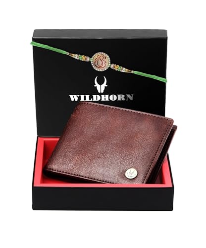 Image of WildHorn Rakhi Gift Set For Brother - Classic Men's Combo | Gift Hamper Of Leather Wallet & Rakhi, Black