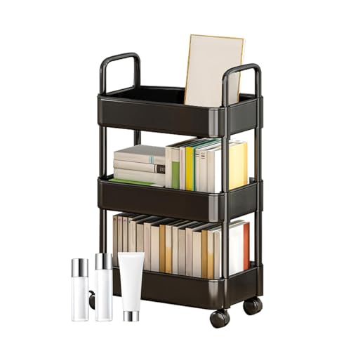 Carro de almacenamiento compacto de metal con asas para uso doméstico, carrito de cocina con ruedas