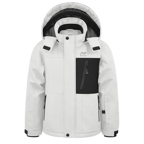 WULFUL Boy's Winter Waterproof Ski Coat Kids Windproof Snow Jacket with Detachable Hood