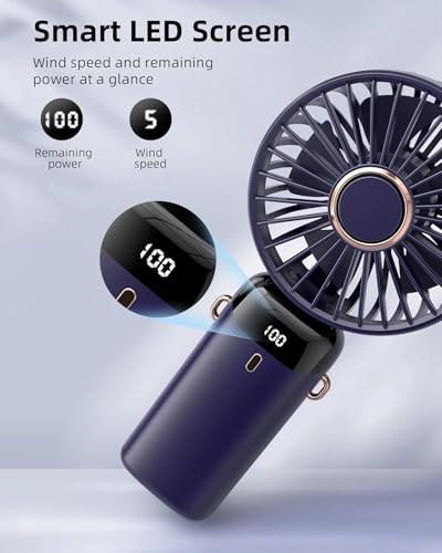 Image of Koonie Portable Mini Fan - Rechargeable Hand Neck Fan with 3 Adjustable Speeds,800mAh Battery, Lightweight Design, Low Noise, and Easy Portability for Indoor and Outdoor Use