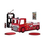 Coloris : Rouge Paris Prix Pack - Lit Enfant & Matelas Camion de Pompier 90x200cm Rouge