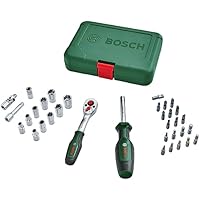 Bosch Trinquetes/Juego de llaves de vaso de 1/4", 34 piezas