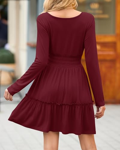 AUSELILY Womens Fall Dress 2025 Long Sleeve Tank Button Down Dresses Ruffle Tiered Smocked Elastic Waist Casual Mini Dress4