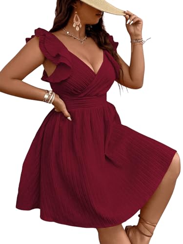 Image of Floerns Women's Plus Size Wrap Front Sweetheart Neck Ruffle Cap Sleeve A Line Dress