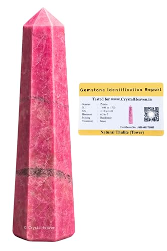 Image of Crystal Heaven Certified Thulite Tower Obelisk Point For Chakra, Healing And Balancing - Aaa Grade Original Certified Gemstone Agate For Reiki Meditation Yoga Spiritual (2-3 Inches)