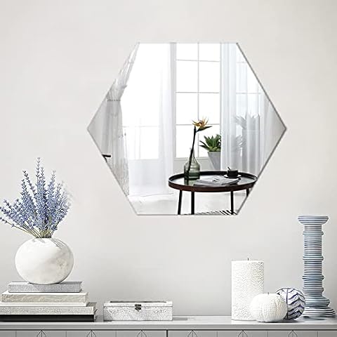 40cm Large Wall Mirror Acrylic Plexiglass Bathroom Round Circle Mirror for Walls Wall-Mounted Mirrors for Make Up Vanity Baby Room Mirror Living Room Entryway Bedroom Kindergarten Decoration (Hexagon) Cover