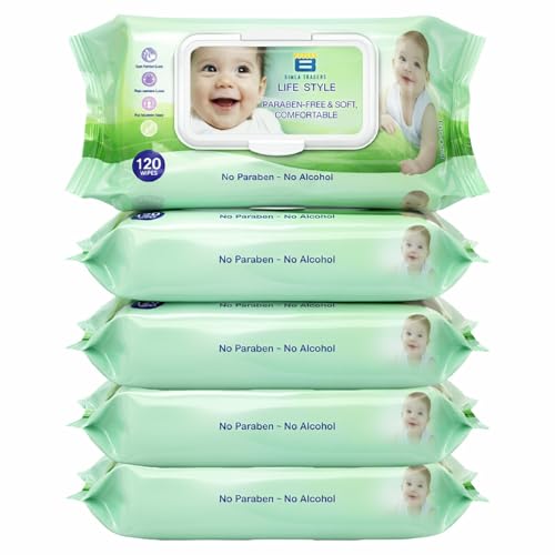 Image of Btag Soft Natural Baby Wipes | Natural & Gentle Care | Ultra-Soft, Baby-Friendly Wet Wipes for Daily Use 120 Piece Pack (Pack of - 5)