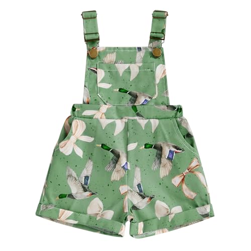 Pybcvrrd Toddler Baby Boy Girl Hunting Clothes Mallard Duck Print Overalls Duck Sleeveless Suspender Shorts Summer Outfit (Green, 3-4 Years)